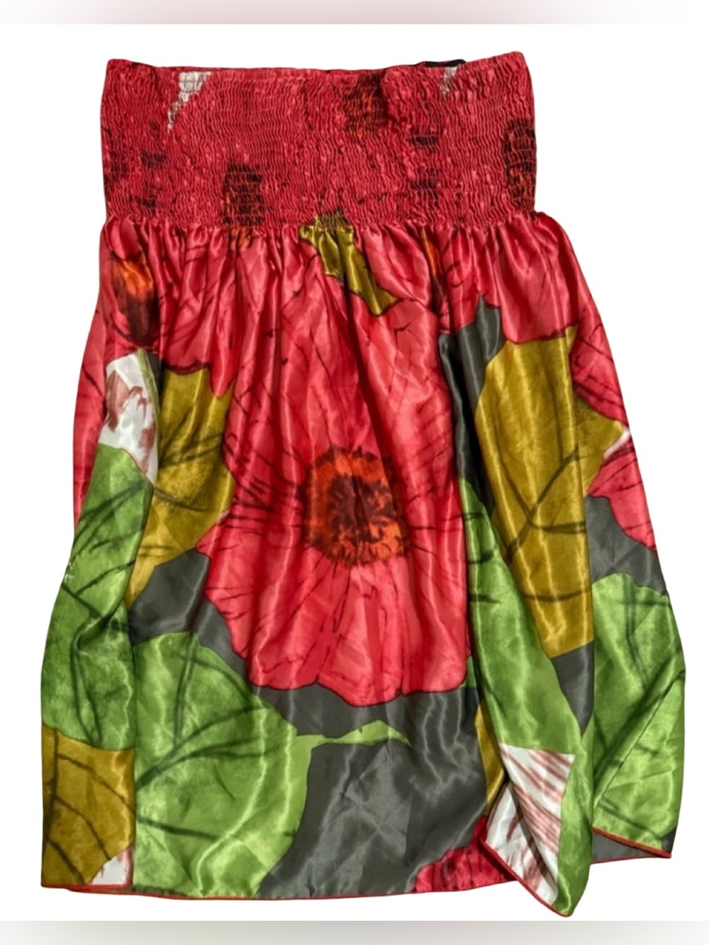 Double Zero Strapless Satin Floral Tube Top Red Green Size S Y2K Summer